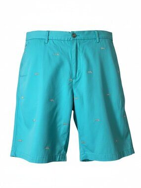 J McLaughlin Men's 36x9  Cotton Shorts Blue Fishbone Print Chino Golf Activewear
